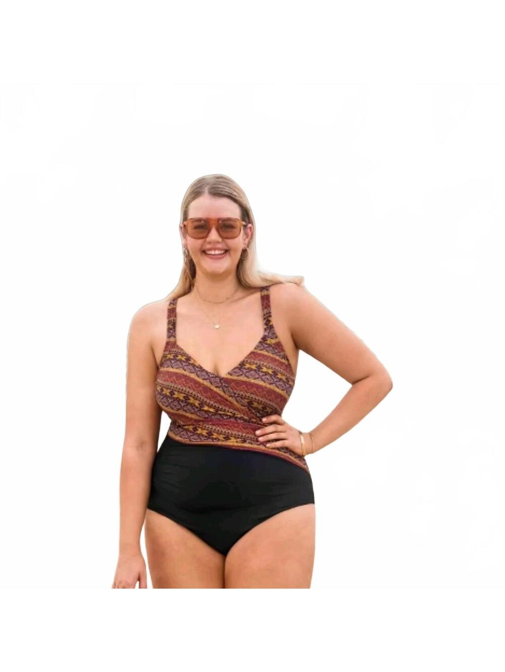 Black One-Piece Swimsuit Mesh Inserts Cupshe 1X